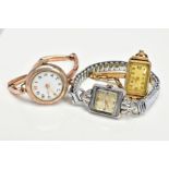 THREE LADIES WRISTWATCHES, firstly a rolled gold wristwatch, white dial with Arabic numerals and