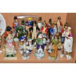 A GROUP OF MODERN CONTINENTAL FIGURES ETC, to include porcelain musician, modern anchor mark, height