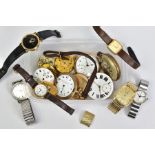 A SELECTION OF WATCHES, POCKET WATCHES AND WATCH PARTS, to include six wristwatches, three pocket