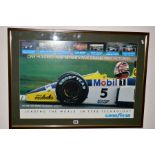 FOUR FRAMED PHOTOGRAPHS/PRINTS covering Grand Prix/Formula One drivers and racing circuits (Goodyear