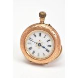 AN EARLY 20TH CENTURY SWISS SMALL POCKET WATCH, measuring approximately 29mm in diameter, a white
