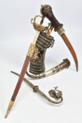 FOUR CONTINENTAL ITEMS, to include a small sword with enamel decoration to the guard and top of