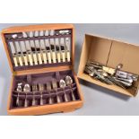 AN OAK CASED CANTEEN OF CUTLERY, for six settings and a box of loose cutlery (2)