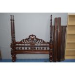 A MID TO LATE 20TH CENTURY MAHOGANY 5FT FULL TESTER BED FRAME, with four tapered barley twist
