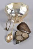 A LATE VICTORIAN TRIANGULAR SOVEREIGN CASE, three spring holders, Sheffield 1898, together with an