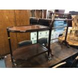 A VICTORIAN MAHOGANY TOWEL RAIL and a mahogany two tier tea trolley (2)