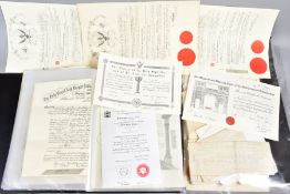 MASONIC INTEREST, a folder and sleeve of printed certificates and other documentation relating to
