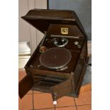 A HMV 'HIS MASTERS VOICE' MODEL 103 GRAMOPHONE with No 4 pick up, wooden case with hinged opening