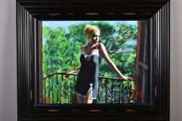 FABIAN PEREZ (ARGENTINA 1967) 'SALLY IN THE SUN', a limited edition print of a lady on a balcony
