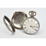 A GEORGE III PAIR-CASED POCKET WATCH, open faced white dial with Roman numeral markers, inner and