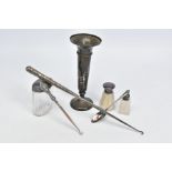 A SELECTION OF SILVERWARE, to include an early 20th Century silver posy vase of tapered form, with