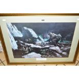 A LARGE GLAZED FRAMED PRINT, of Sgt Ian McKay, Parachute Regiment, Falklands War 1982, depicting the