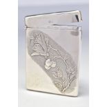AN EDWARDIAN SILVER CARD CASE OF RECTANGULAR FORM, the front decorated with a butterfly and