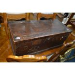 AN 18TH CENTURY AND LATER SMALL BLANKET BOX (possibly elm), width 86cm x height 35cm x depth 39cm (