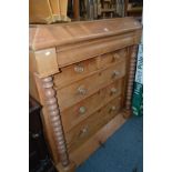 A VICTORIAN PINE CHEST OF DRAWER with three long under two short and an ogee front long drawer,