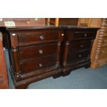 A PAIR OF REPRODUCTION MAHOGANY CHEST OF THREE GRADUATING DRAWERS, width 72cm x depth 43cm x