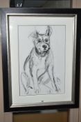 APRIL SHEPHERD (BRITISH CONTEMPORARY) 'DOG PORTRAIT V' a sketch of a dog sitting down, signed