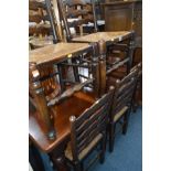 AN OAK REFECTORY TABLE WITH FOUR TURNED LEGS, length 152cm x width 91cm x height 77cm and four