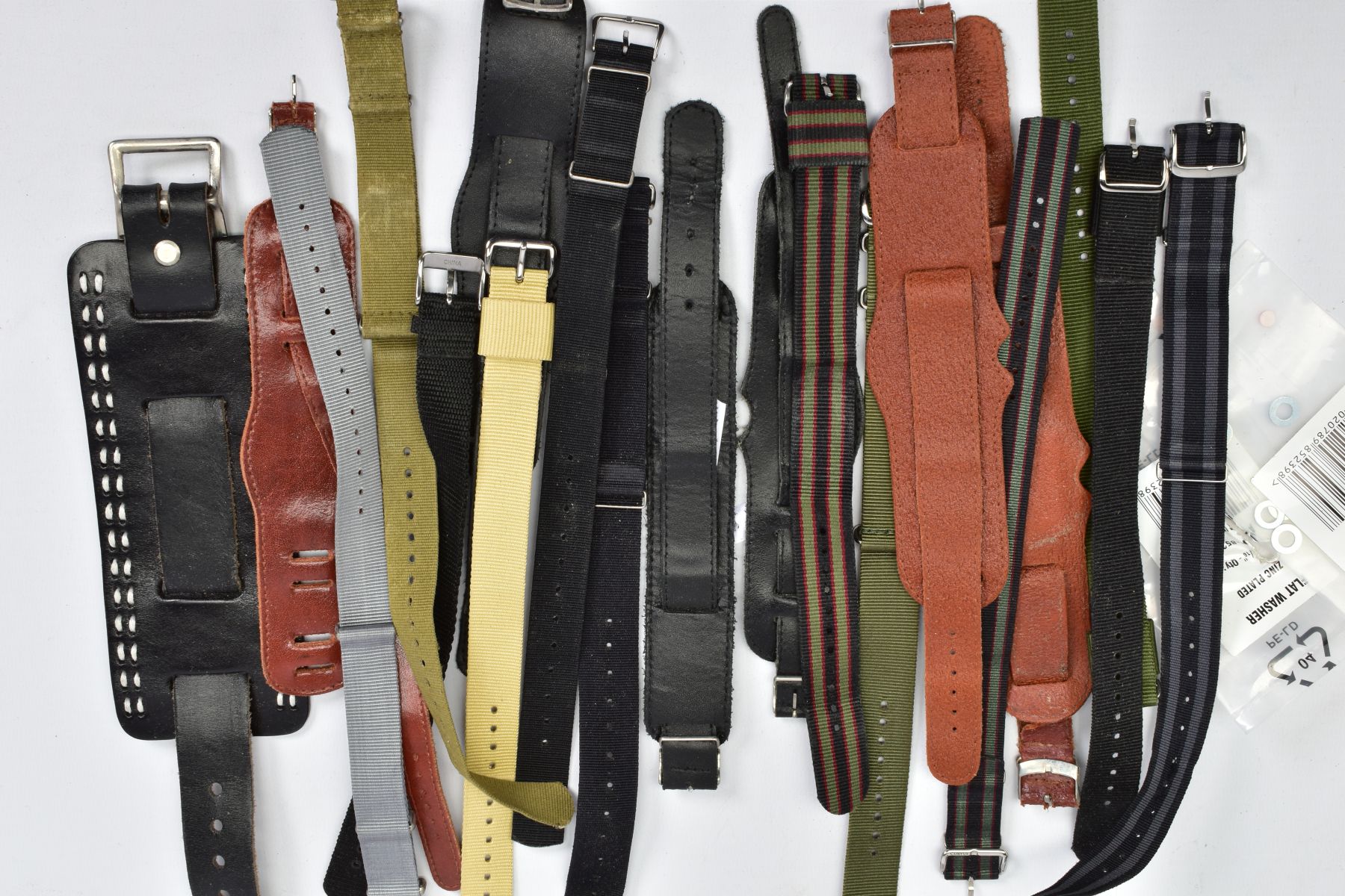 A COLLECTION OF WATCH STRAPS, to include various fabric NATO and leather cuff styles