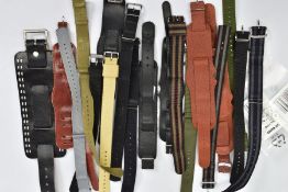 A COLLECTION OF WATCH STRAPS, to include various fabric NATO and leather cuff styles