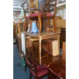 A MAHOGANY PEDESTAL TABLE, length 153cm, six chairs together with another table and six chairs (14)