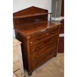 A VICTORIAN MAHOGANY CHIFFONIER/CHEST OF TWO SHORT AND THREE LONG GRADUATING DRAWERS on double bun