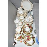 ROYAL ALBERT 'OLD COUNTRY ROSES' teapot, four tea cups, six saucers, six tea plates, milk and sugar,