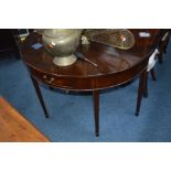 A PAIR OF GEORGIAN MAHOGANY D END TABLE SECTIONS with a single drawer to each table on square