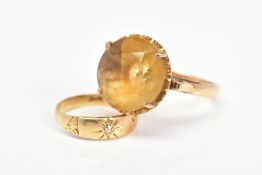 TWO RINGS to include a large single stone citrine, round mixed cut citrine measuring approximately