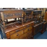 A SMALL EARLY 20TH CENTURY SIDEBOARD with two drawers over two doors, width 107cm x height 106cm x