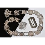 TWO ITEMS, to include a late Victorian silver belt, comprised pierced floral and foliate scroll