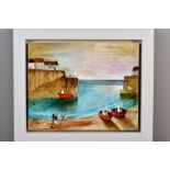 KEITH ATHAY (BRITISH CONTEMPORARY) 'BOATS IN HARBOUR', a coastal harbour scene, signed lower left,