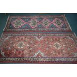 TWO SIMILAR LATE 20TH CENTURY 100% WOOLLEN SAROUK PINK AND BLUE GROUND CARPET RUNNERS, 206cm x 82cm