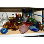 A GROUP OF ASSORTED GLASSWARE including Studio glass, Skol type glass, glass lamp shades, vases,