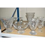 A WATERFORD CUT GLASS BOWL standing on a stepped glass foot, height 12cm, with a Stuart Crystal