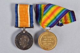 A WWI PAIR OF BRITISH WAR AND VICTORY MEDALS, named to 67106 Pte A Washbrook, Durham Light Infantry