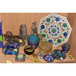 VARIOUS CLOISONNE, SOAPSTONE ORNAMENTS, BOWLS ETC, to include eight cloisonne napkins, an