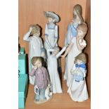 SEVEN NAO FIGURES, 'Sleepy Head' (boy with teddy), height 19cm, 'We're Sleepy' No1107, a child