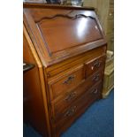 A MODERN CHERRY WOOD FALL FRONT BUREAU, width 90cm x height 110cm x depth 45cm (key)