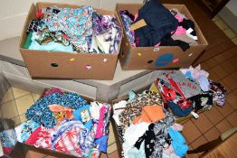 FIVE BOXES OF LADIES CLOTHING, to include fashion dresses, blouses, shorts, skirts etc, many still