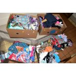 FIVE BOXES OF LADIES CLOTHING, to include fashion dresses, blouses, shorts, skirts etc, many still