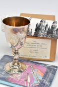 A LIMITED EDITION LICHFIELD CATHEDRAL ANNIVERSARY SILVER GOBLET, with silver gilt inner cup,