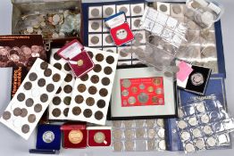 A LARGE BOX CONTAINING MISCELLANEOUS COINAGE, to include a 20th Century album plus extra coins in