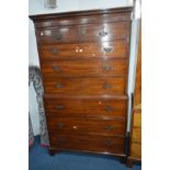 A LATE 19TH/EARLY 20TH CENTURY MAHOGANY CHEST ON CHEST, of two short and six long graduated