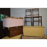A PAINTED VICTORIAN BLANKET BOX, width 92cm x depth 50cm x height 48cm together with a wicker