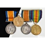 FOUR BRITISH CAMPAIGN WWI MEDALS to include a British War Medal 1914-18 and the Allied Victory Medal