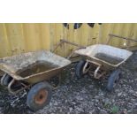 TWO SIMILAR METAL WHEEL BARROWS, (2)