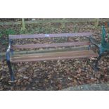 A CAST IRON SLATTED GARDEN BENCH, width 180cm