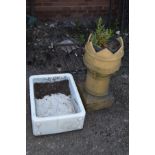 A CLAY CHIMNEY POT, and a Belfast sink (2)