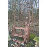 A SCAFFOLDING TOWER, comprising ten rectangular sections, 128cm x 97cm, two long and four short
